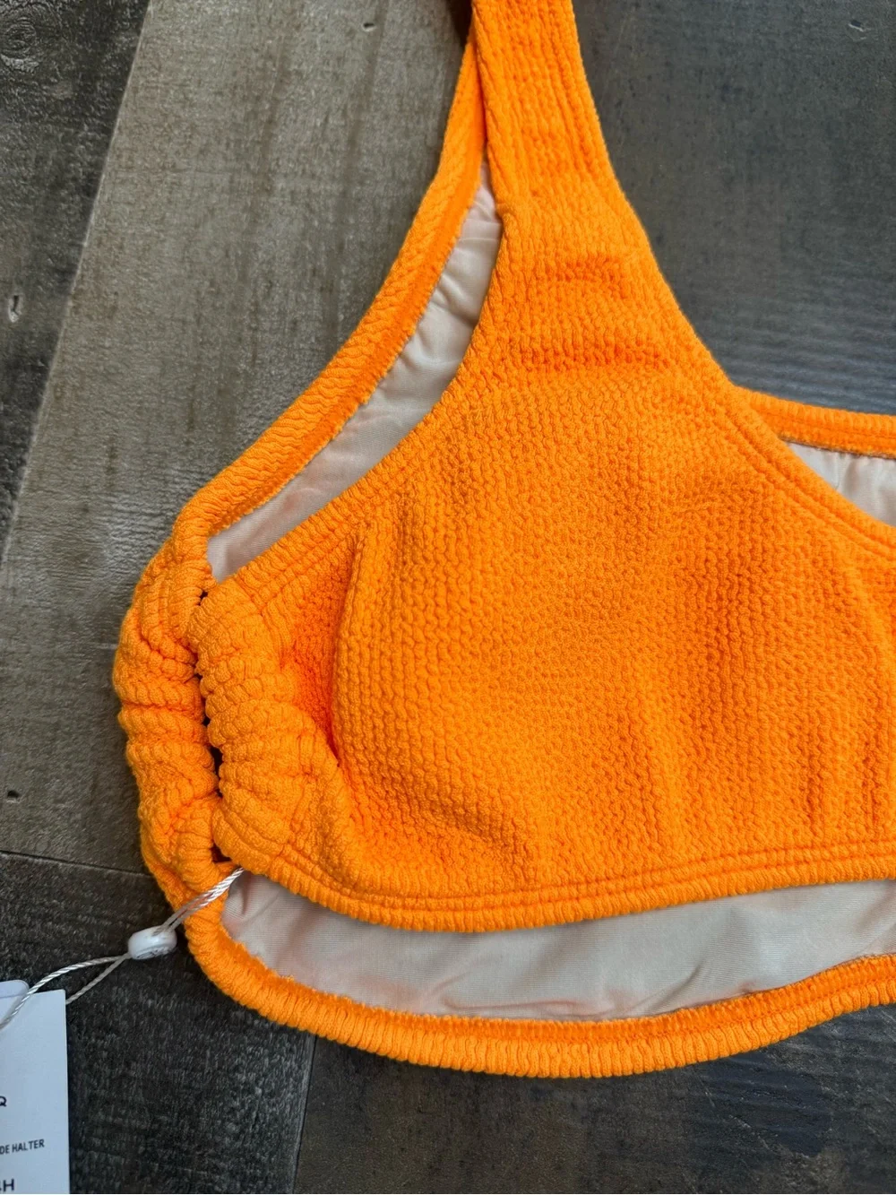 Pilyq Papaya Reef-Side Ring  Halter Orange Ribbed Scoop Bandeau Top size D